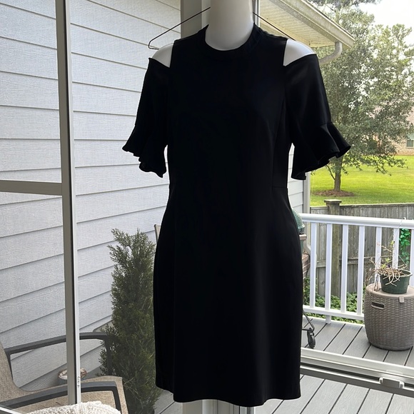 Rebecca Taylor ruffle cold shoulder Little Black Dress - Picture 2 of 5